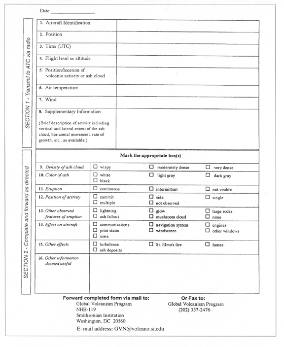 Volcanic Activity Reporting Form (VAR)