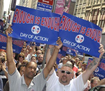 “Day of Action” rally in New York City to support airline workers’ rights