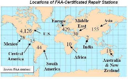 Locations of FAA Certificated Repair Stations Around The World